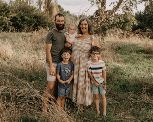 Hannah, Owner of Bear&Moo, reusable nappies and baby store, along with her family.