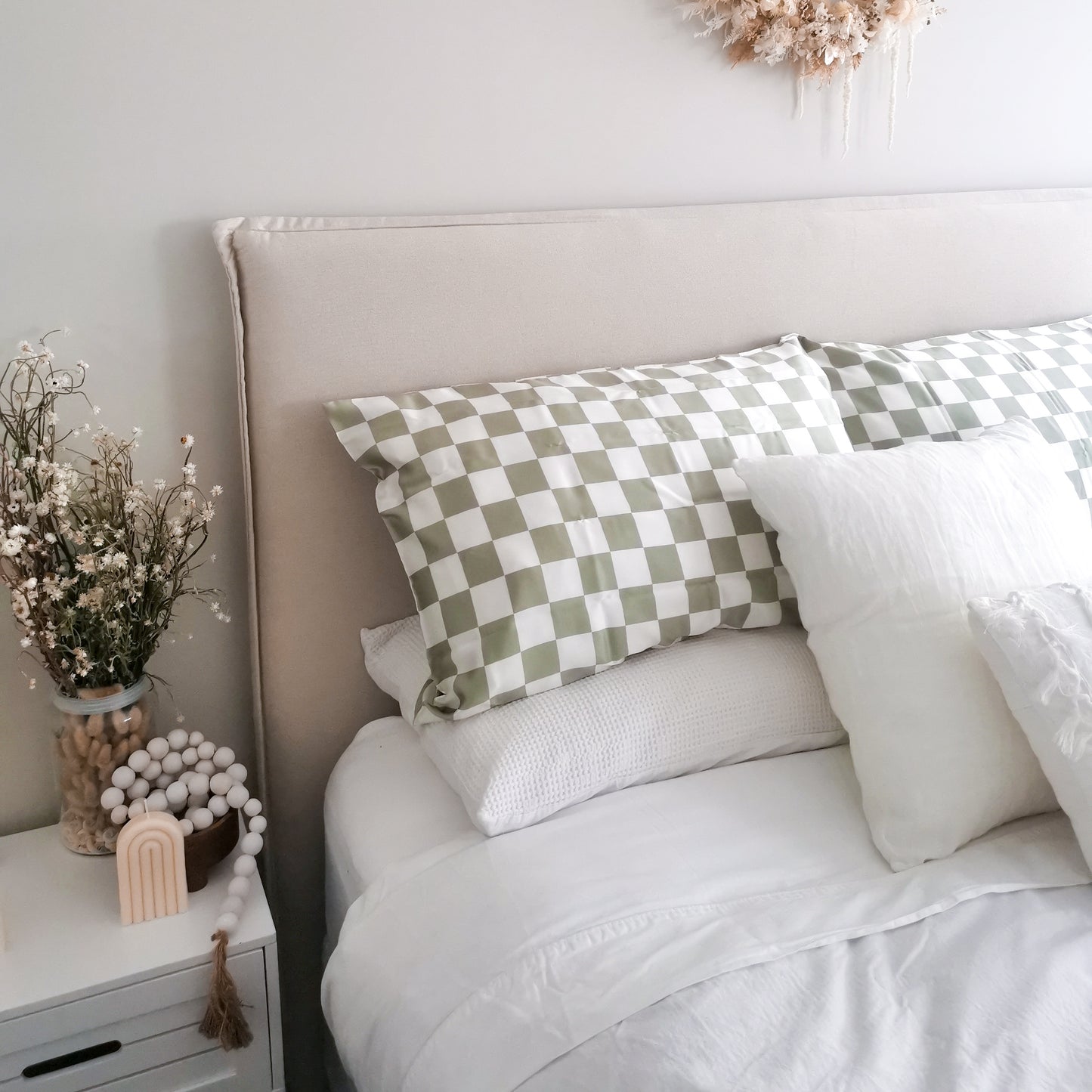 SilkyHead Pillowcase - Checkered Sage