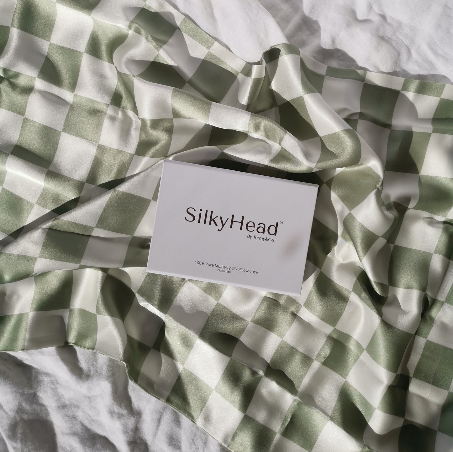SilkyHead Pillowcase - Checkered Sage
