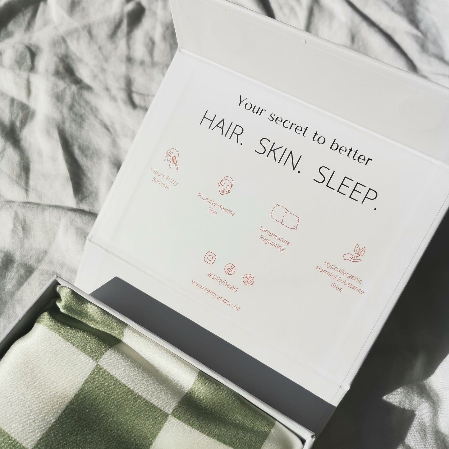 SilkyHead Pillowcase - Checkered Sage