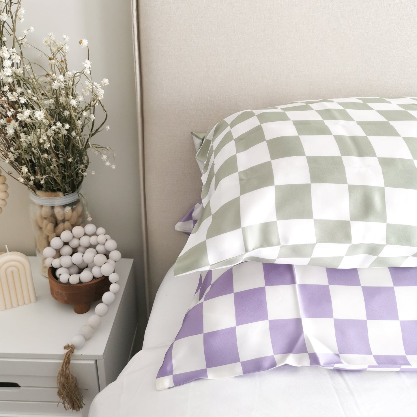 SilkyHead Pillowcase - Checkered Sage